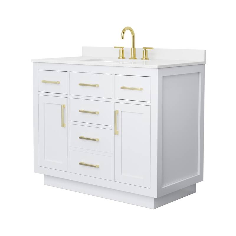 Wyndham Collection WCG262642S-QTZ-US3MXX Beckett TK 42" Free Standing - White / White Quartz Top / Brushed Gold Hardware