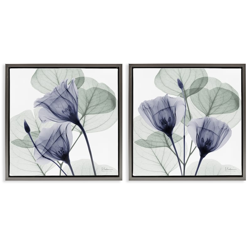 Stupell Fading Florals & Herbs Framed Floater Canvas Wall Art Design By Albert Koetsier (Set of 2) - 18 x 18 - Grey
