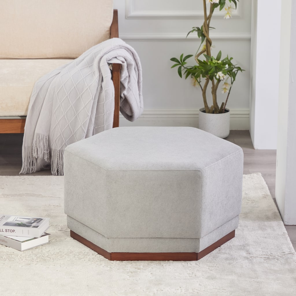 Christopher Knight Home - Nova Hexa Modern Upholstered Ottoman/ Foot Stool with Wooden Base