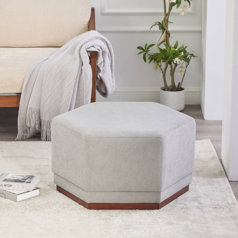 Christopher Knight Home - Nova Hexa Modern Upholstered Ottoman/ Foot Stool with Wooden Base - Light Gray,Walnut