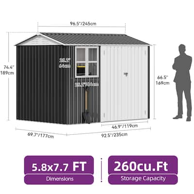 7.7ft x 5.8ft Metal Outdoor Storage Shed with Window