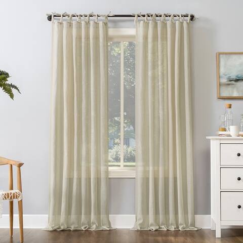 No. 918 Bethany Slub Textured Linen Blend Sheer Tie Top Curtain Panel, Single Panel