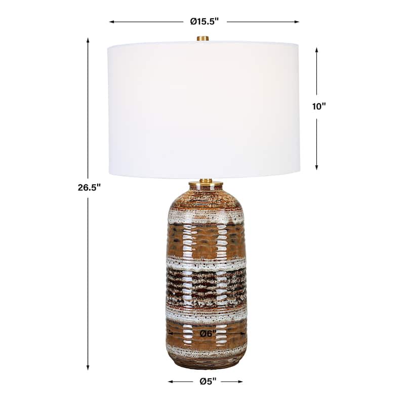 Glazed Ceramic Table Lamp with Drum Shade - 26.5" - Brown and White