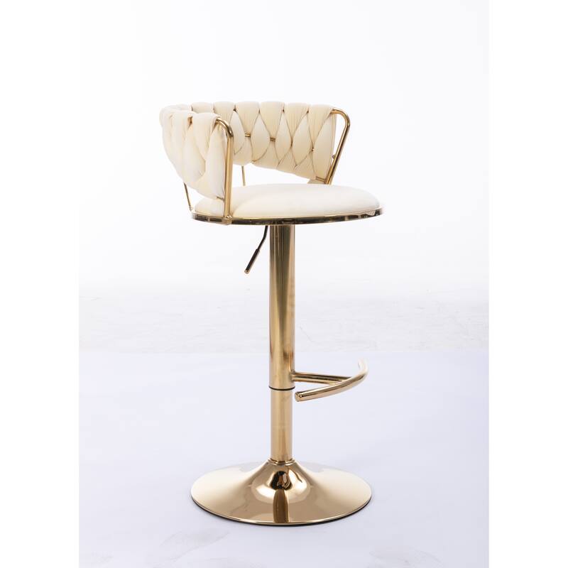 Set of 2 Bar Stools,with Chrome Footrest and Base Swivel Height Adjustable Mechanical Lifting Velvet + Leg Simple Bar Stool