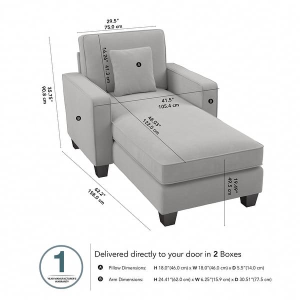 dimension image slide 0 of 5, Stockton Chaise Lounge with Arms by Bush Furniture