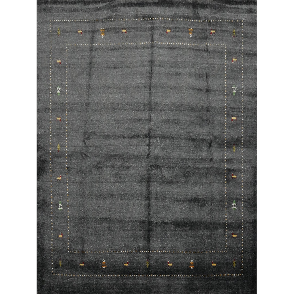 Hand Knotted Oriental 100% Wool Carpet Tribal Animal Pictorial Greys & Charcoal Gabbeh Area Rug - 8' 0'' X 8' 3''