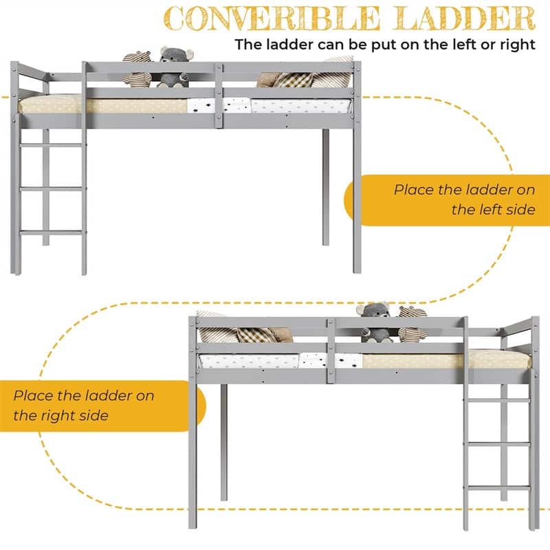 Solid Wood Toddler Platforms Loft Bed Twin Size With Stairs