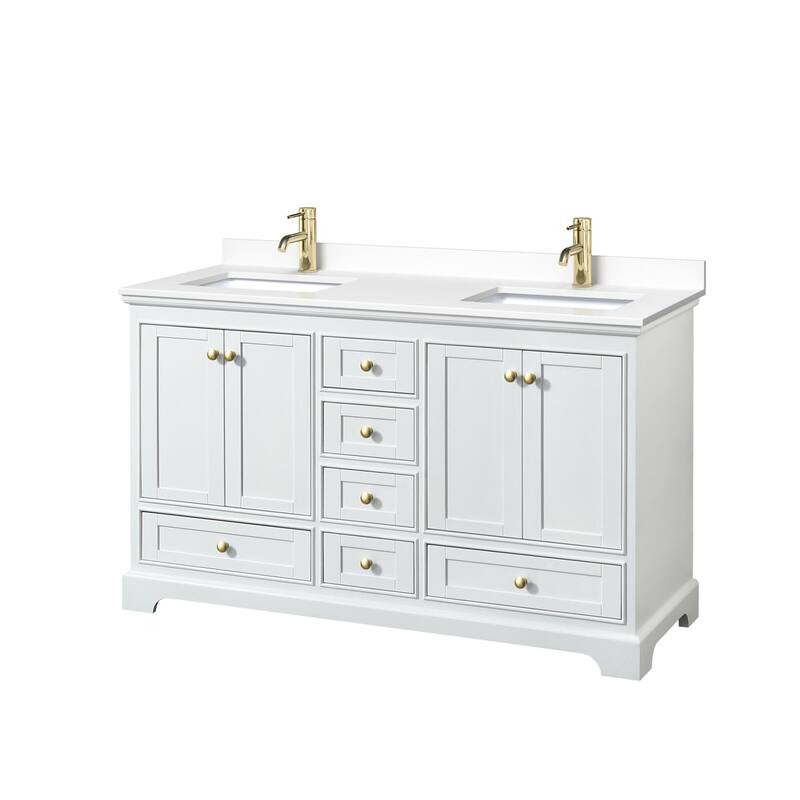 Wyndham Collection Deborah 60" Free Standing Double Basin Vanity Set - White / White Cultured Marble Top / Brushed Gold