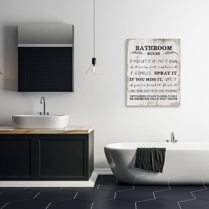 Stupell Bathroom Rules Funny Word Wood Textured Design,16x20, Proudly Made in USA - Multi-Color