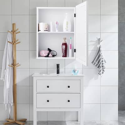 Gymax Bathroom Mirror Cabinet Wall Mounted Kitchen Medicine Storage