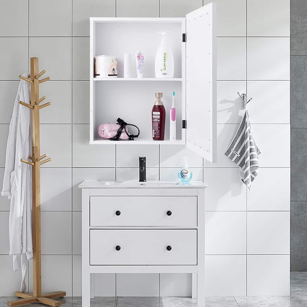 Gymax Bathroom Mirror Cabinet Wall Mounted Kitchen Medicine Storage