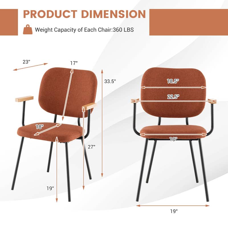 Costway Set of 2 Modern Linen Fabric Dining Chairs Padded Kitchen - See Details
