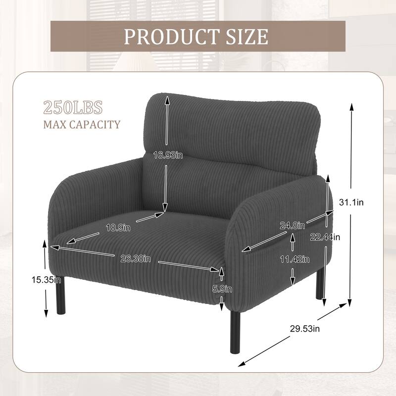 Comfortable Monochrome Single Person Wide Seat Chair, Suitable For Living Rooms And Bedrooms