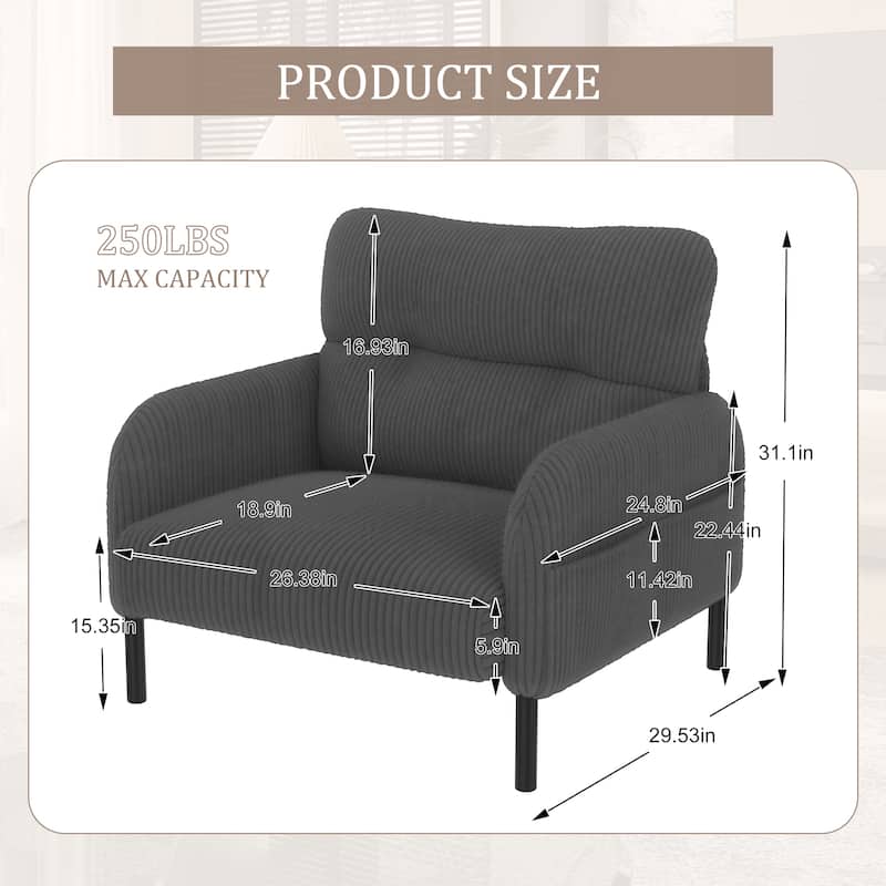 HOMEFUN Corduroy Upholstered Comfortable Single Wood Frame Armchair for Living room and Bedroom