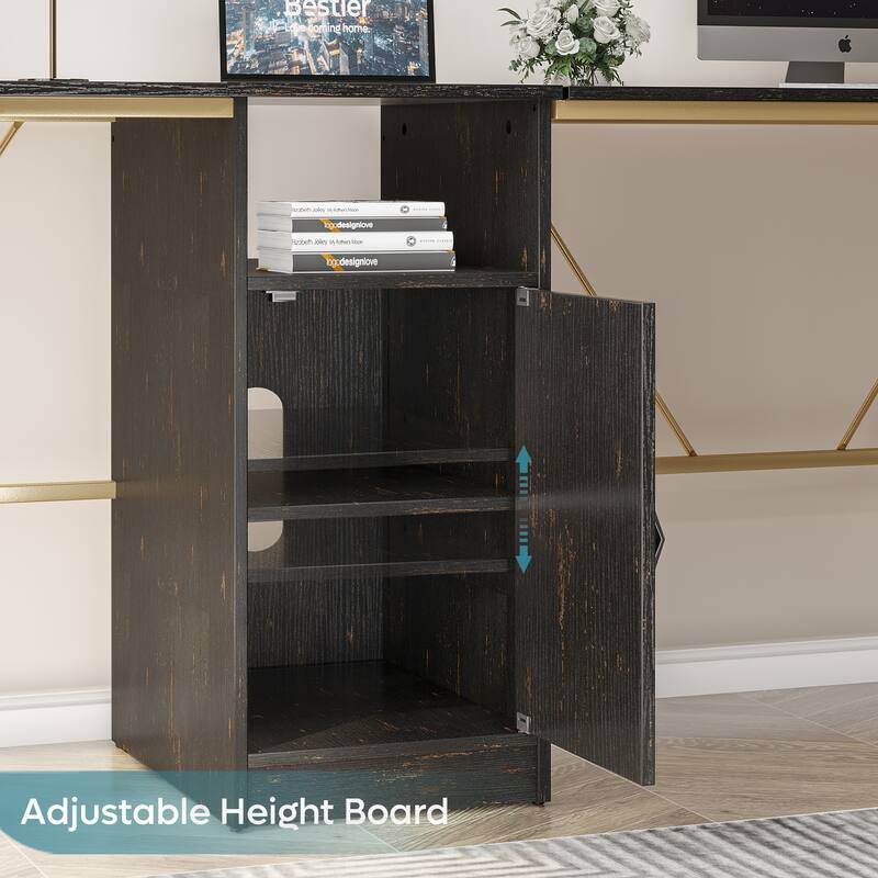 60'' L Shaped Desk with Storage Cabinet Office Computer Desk