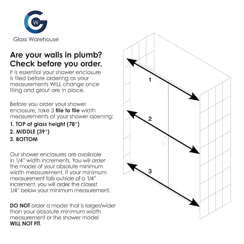 Glass Warehouse 78" x 57.25" Frameless Shower Door - Wall Hinge