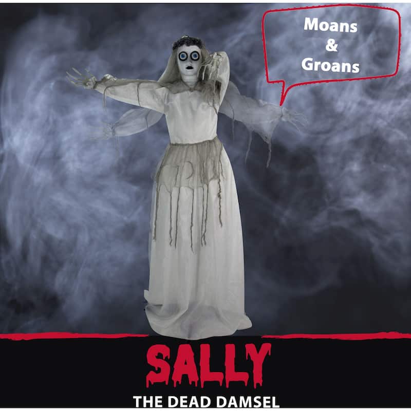 Haunted Hill Farm 5-Ft. Animatronic Bride, Indoor/Outdoor Halloween Decoration, Eyes Light Up Red, Poseable, Battery-Operated