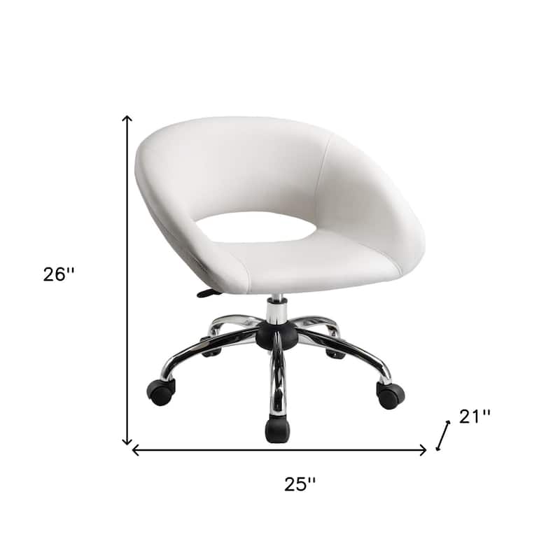 White and Silver Faux Leather Adjustable Height Swivel Rolling Office Chair