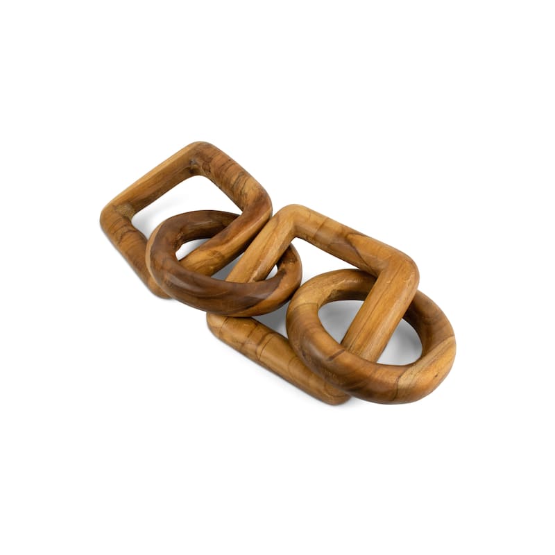 Wood Chain Link Sculpture – Hand Carved 2 Round 1 Square Link Decor, Rustic Modern Accent