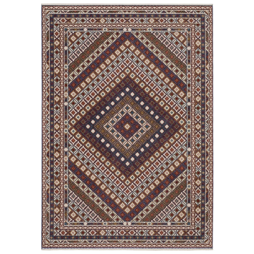 Style Haven Henretta Bohemian Diamond Red/Multi Fringe Edge Area Rug