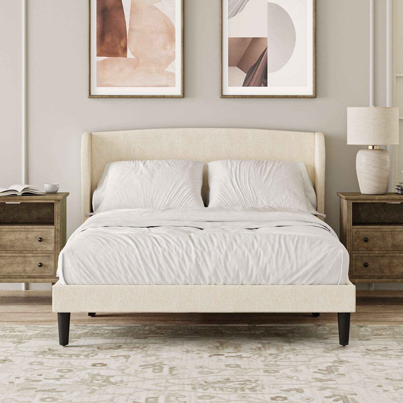 HULALA HOME Gerald Upholstered Traditional Wingback Platform Bed