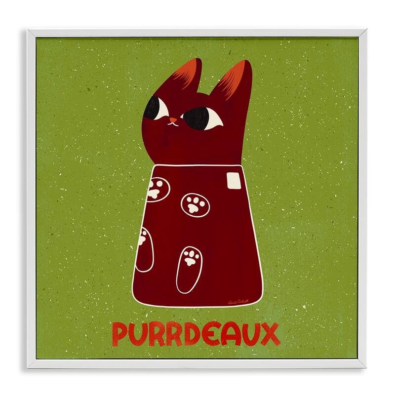 Stupell Purrdeaux Feline Wine Framed Giclee Art Design By Carrie Cantwell - 24 x 24 - White