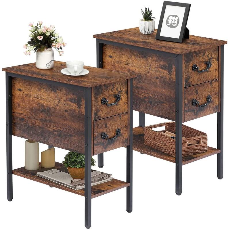 Modern Narrow Nightstand Set of 2 with 2-Drawer