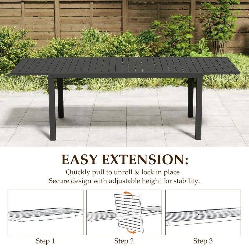 Domioutdoorliving 97.2"L Extendable Aluminum Outdoor Dining Table