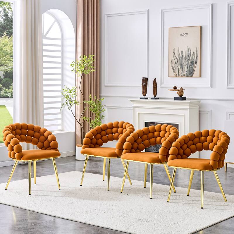 Velvet Dining Chairs Set of 2, Modern Upholstered Vanity Chairs Accent Chairs with Golden Metal Legs