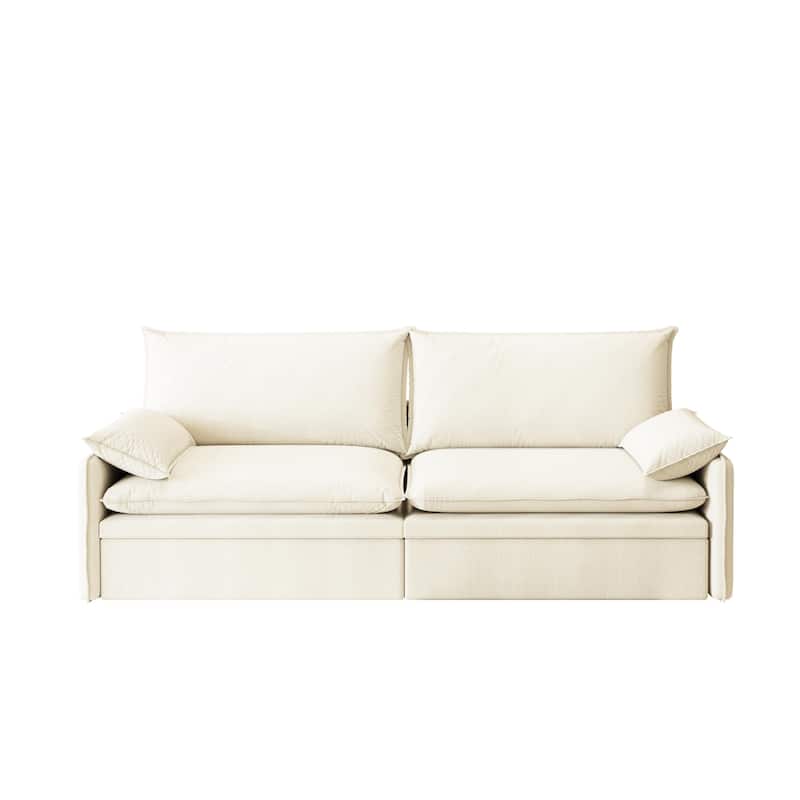 Modern Convertible Sofa Bed, Chenille Fabric Couch with Pull-Out Sleeper Bed, Living Room Loveseat with USB Port, Hidden Storage