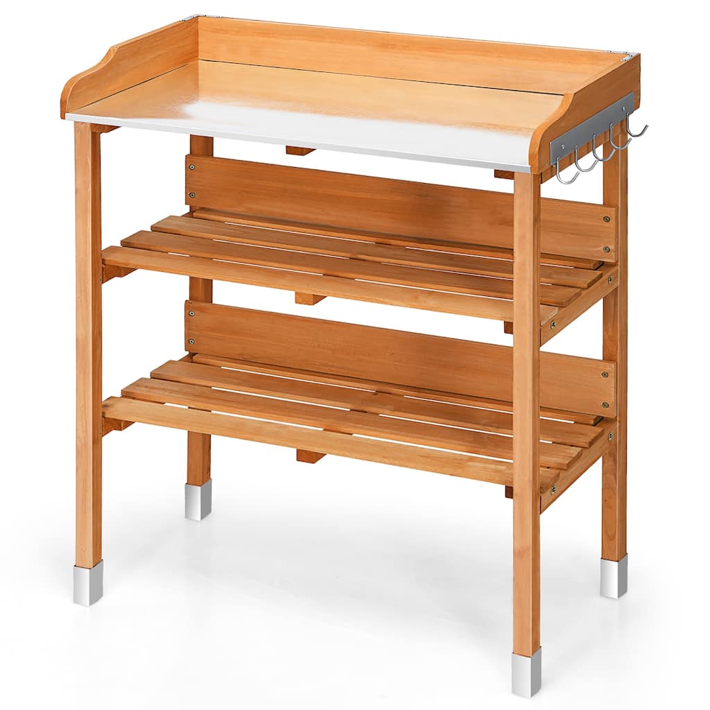 Costway Garden Wooden Potting Bench Work Station Table Tool Storage