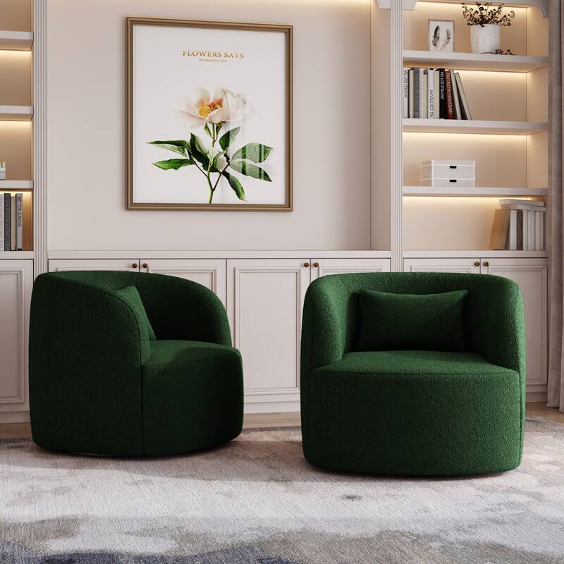 Modern Accent Chair Boucle Swivel Barrel Chair Set of 2