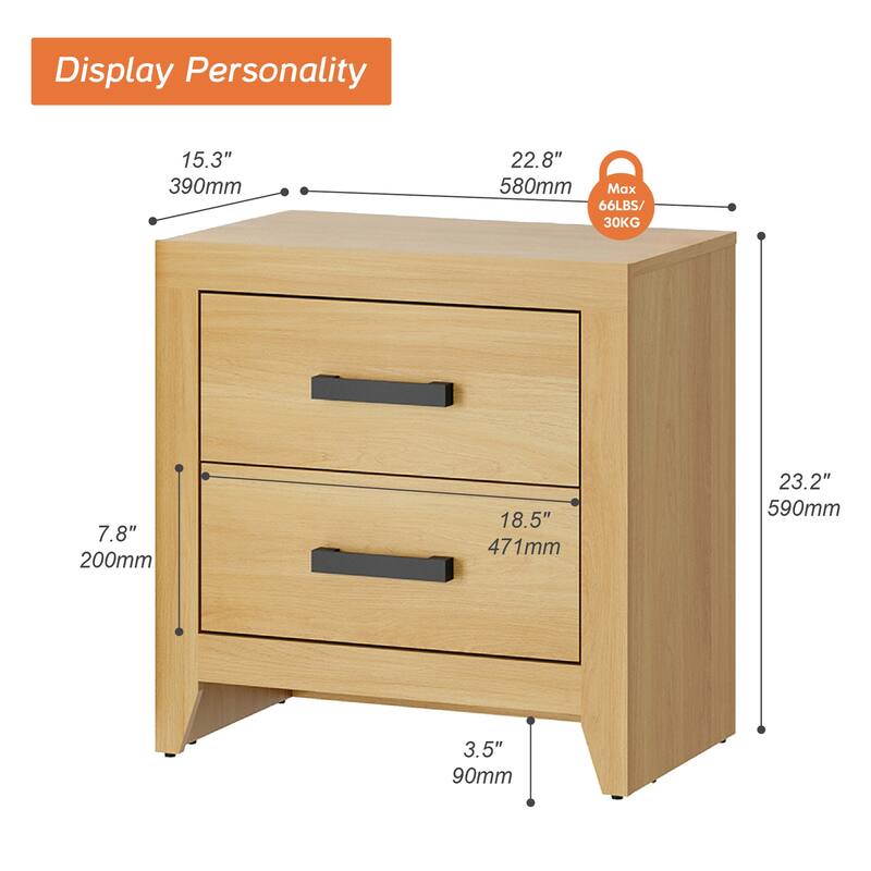 WAMPAT Farmhouse End Table with 2 Storage Drawers - Rustic Brown Accent Table for Bedroom & Living Room