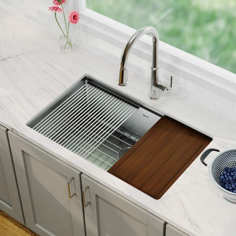 Karran Elite WS-35-PK1 Undermount 30" Single Bowl Stainless Steel Workstation Kitchen Sink