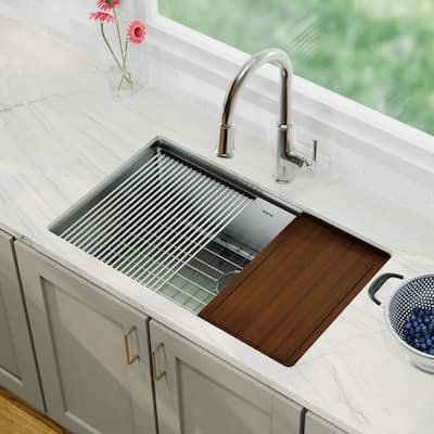 Karran Elite WS-35-PK1 Undermount 30" Single Bowl Stainless Steel Workstation Kitchen Sink