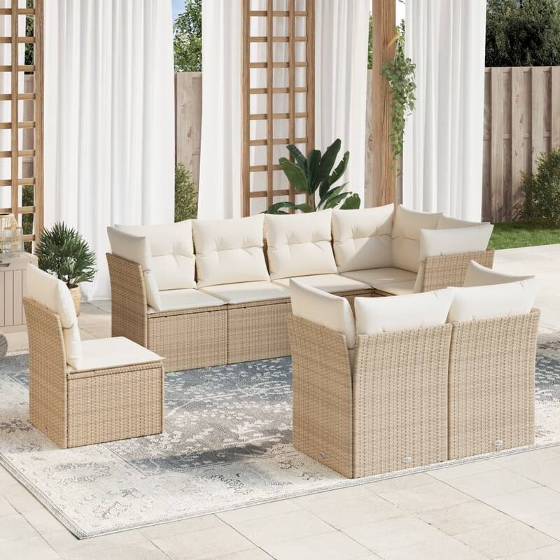 vidaXL Garden Sofa Set Beige PE rattan 8 piece set Modular - 24.4 x 24.4 x 27.2