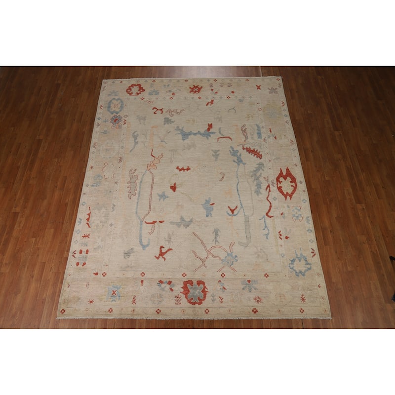Transitional Vegetable Dye Oushak Turkish Rug Handmade Wool Carpet - 7'11"x 10'2"