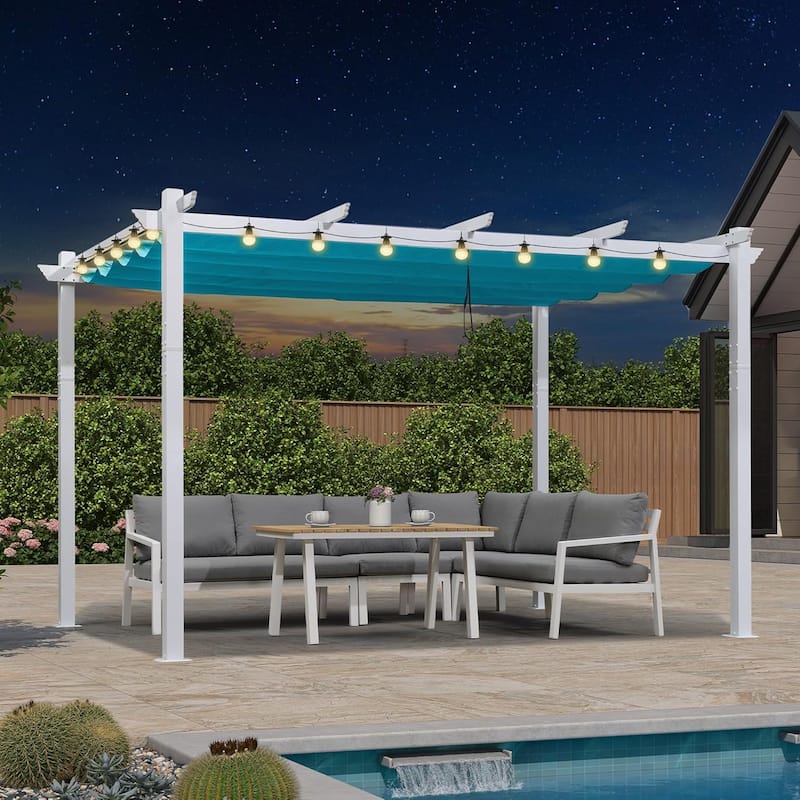 PURPLE LEAF Gazebo White Aluminium Outdoor Retractable Pergola with Canopy Cover