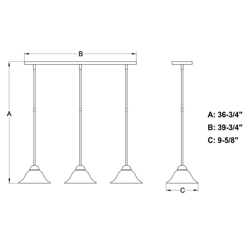 Linear Chandelier Pendant Light - 3 Light Island Bronze Finish Modern Farmhouse - 16.63