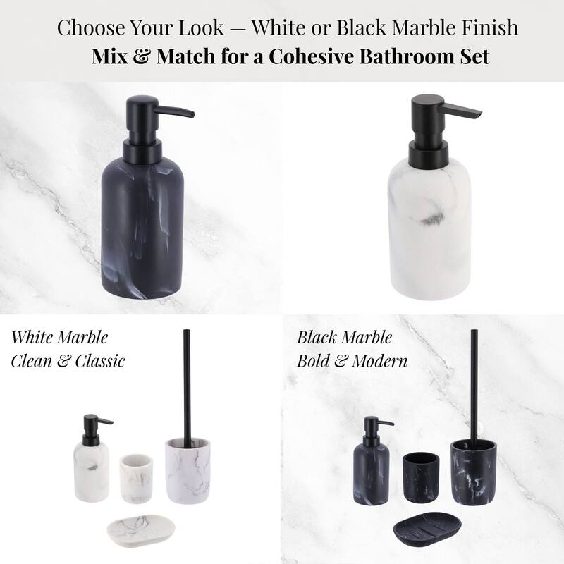 Marble Resin Soap Dispenser with Black Pump - 2.8 L x 2.8 W x 6.8 H
