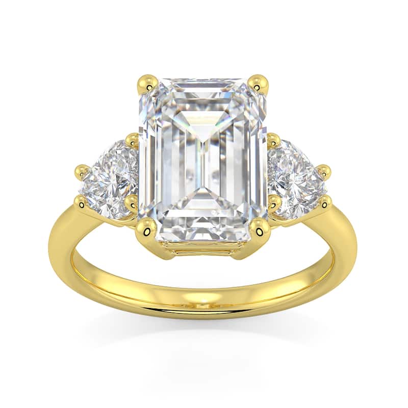 Certified 4 1/2Ct Emerald & Heart 3-Stone Diamond Ring Gold Lab Grown