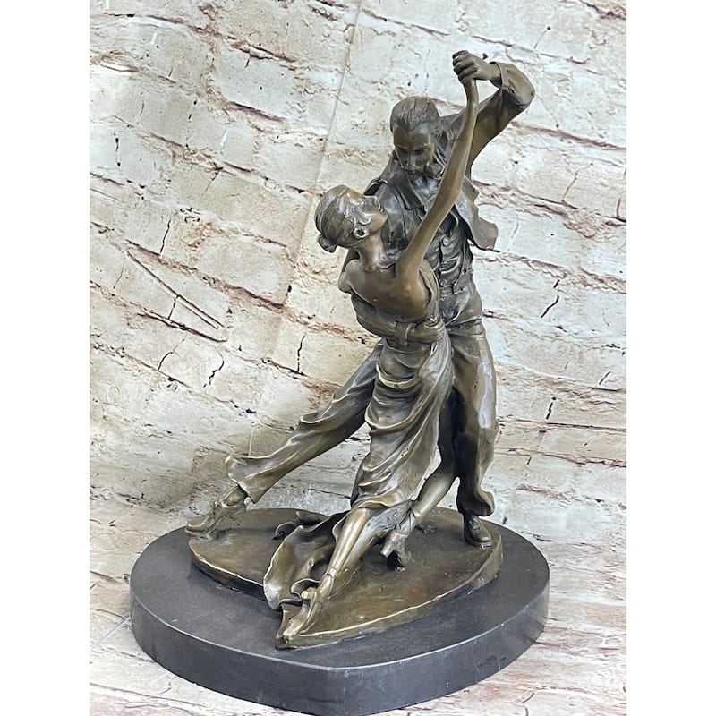 Romantic Couple Dancing Tango Waltz Bronze Metal Statue Sculpture Decor Marble Base