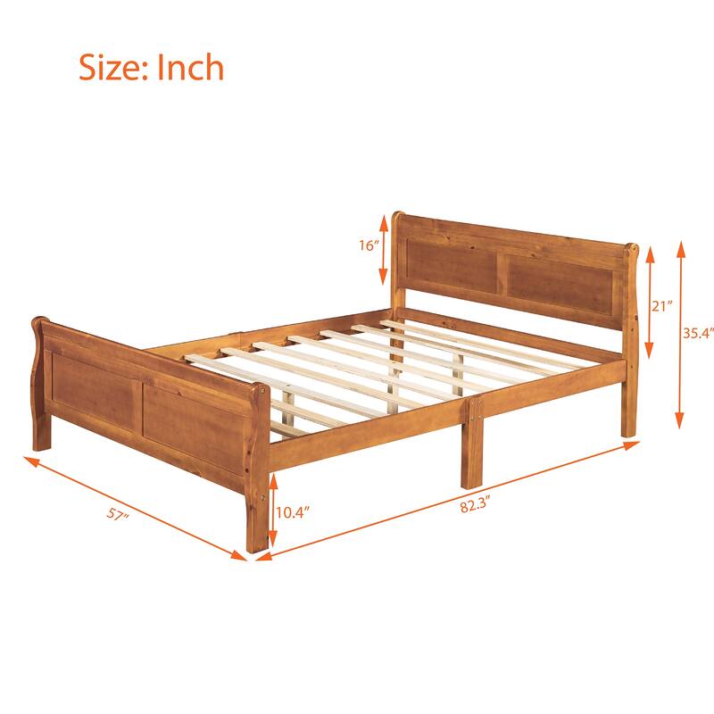 Classic Wood Platform Bed with Headboard and Footboard, Solid Wood Bed Frame, Easy to Assemble, No Box Spring Needed