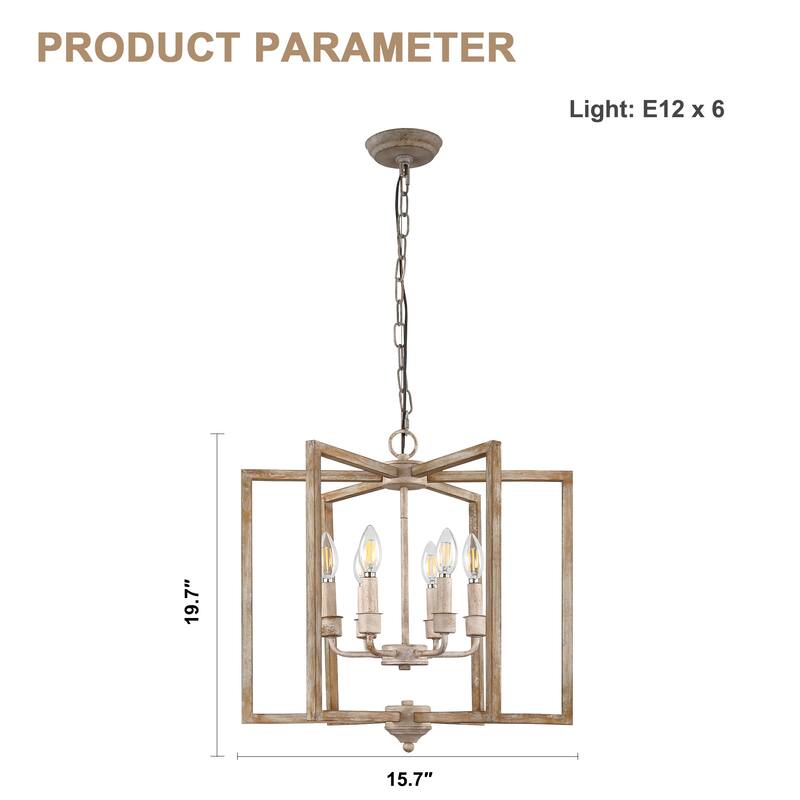 Bella Depot 15.7" 6-Light Wood Chandelier Adjustable Pendant Light for Dining Room Bedroom
