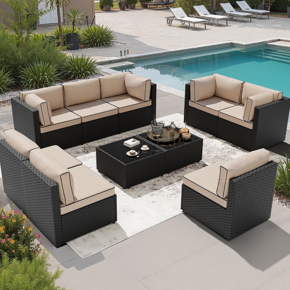 10-Piece Sectional Seating Group with Cushion, Wicker Sectional Sofa