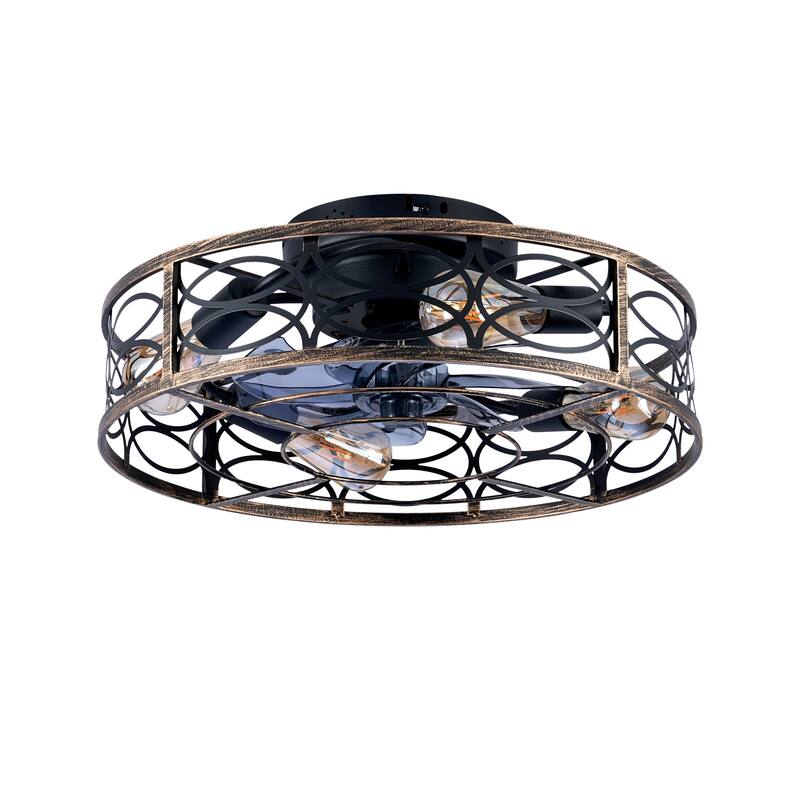 20" Low Profile Caged Ceiling Fans with Lights and Remote, Farmhouse Flush Mount Ceiling Fan with 6 Speeds Reversible Motor