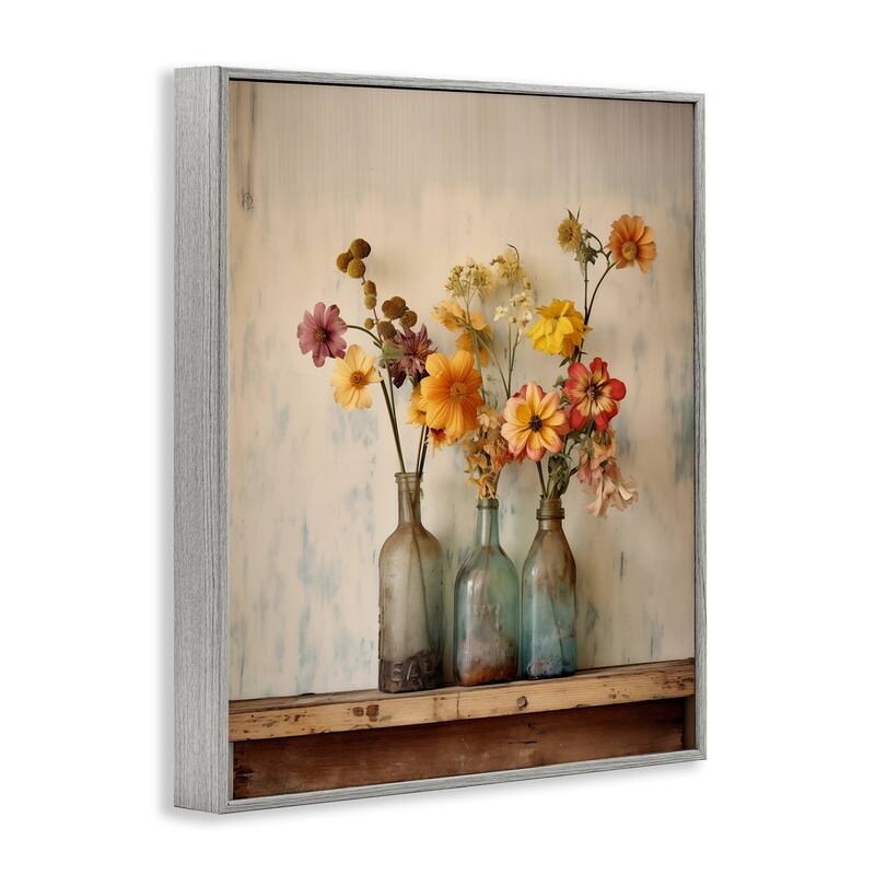 Stupell Rustic Spring Flowers Shelf Framed Giclee Art Design By Arlington Prints