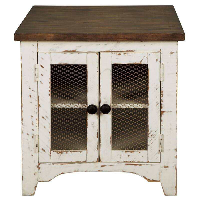 26 in. White and Brown Rectangle Wood End Table, Sturdy Build End Side Table for Living Rooms