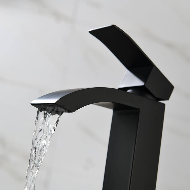 Single Hole Bathroom Vessel Faucet 1 Handle Bathroom Vessel Sink Faucet Waterfall Modern Basin Vanity High Tall Taps No Drain
