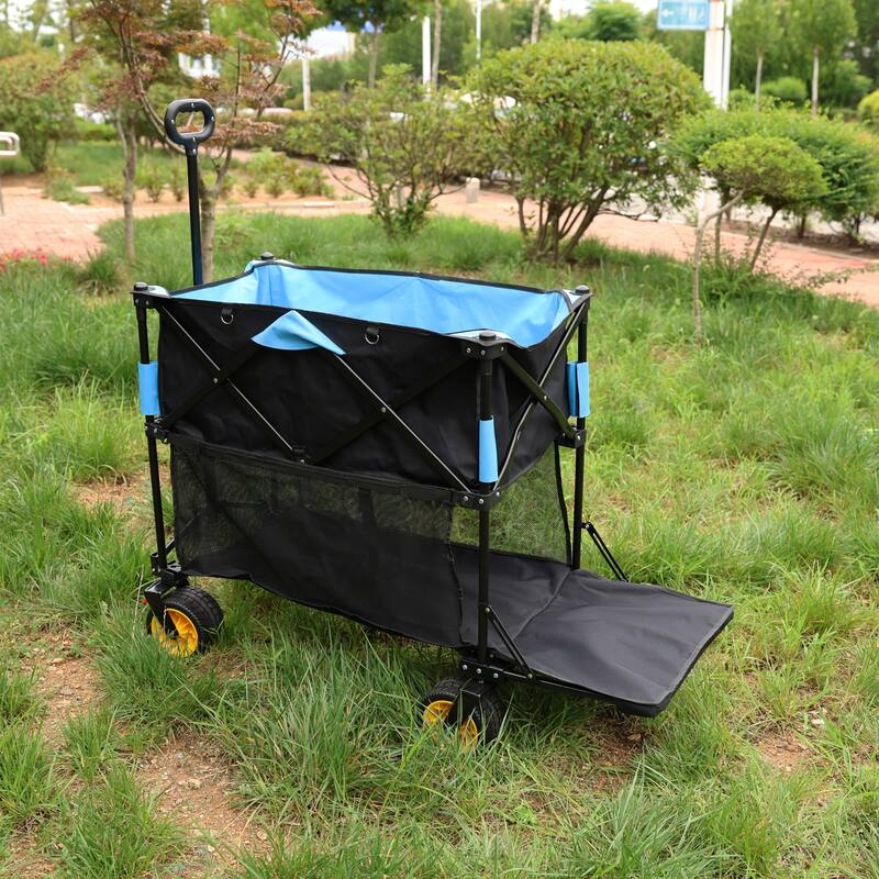 Big large capacity Folding cart Extra Long Extender Wagon Cart Folding Wagon Garden Shopping Beach Cart (black +orange)